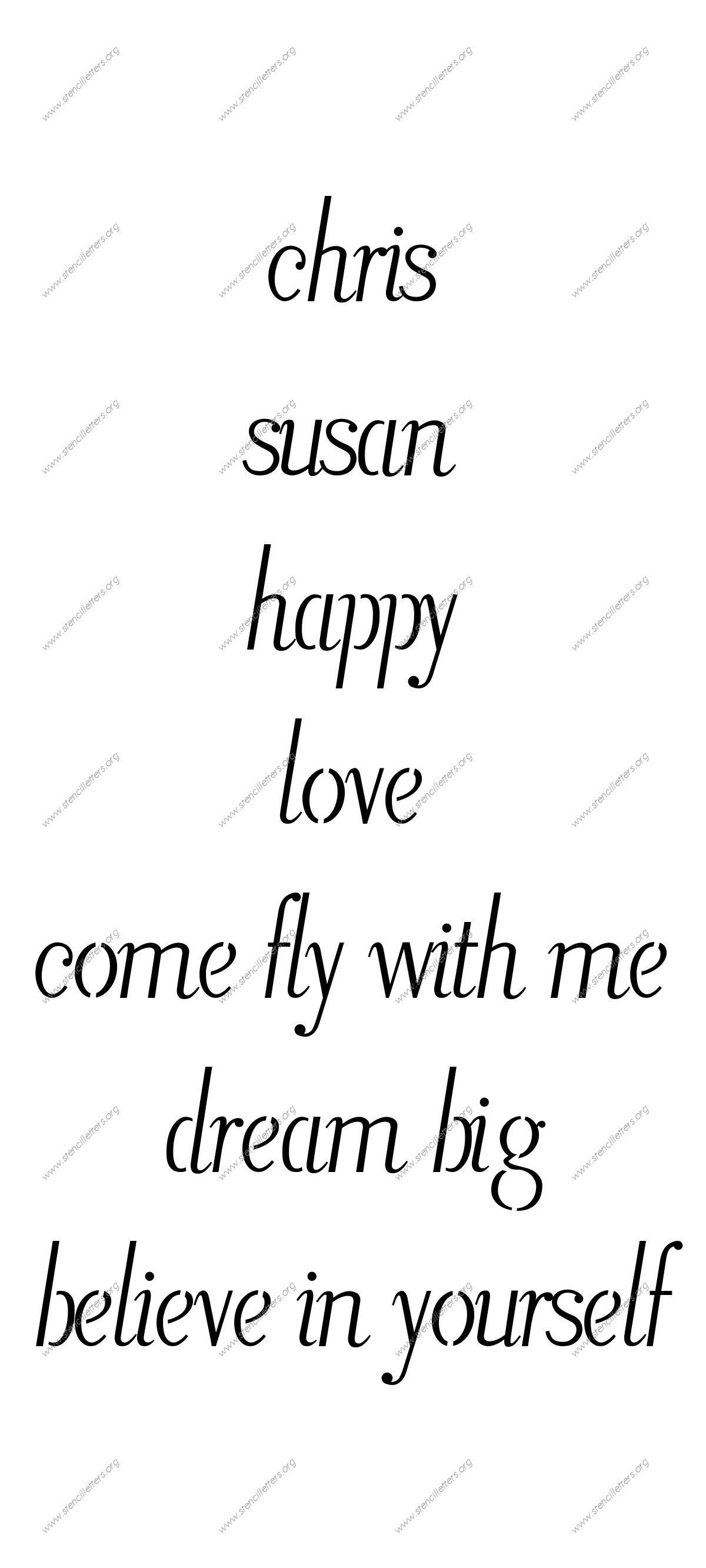 Italic Penmanship Calligraphy lowercase stencil Names, Words, Phrases samples