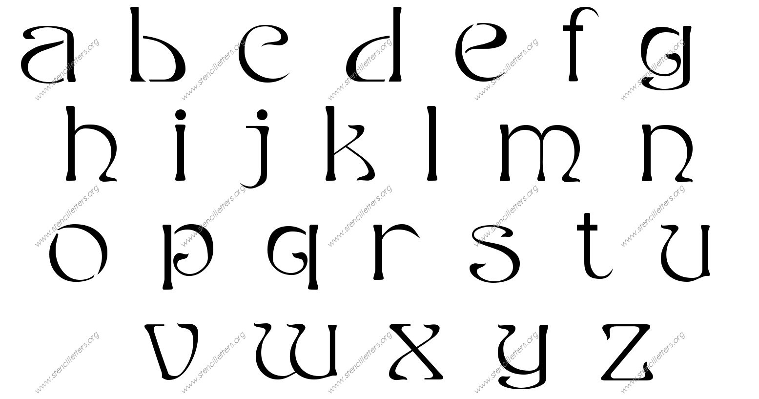 French Baroque Art Nouveau A to Z lowercase letter stencils