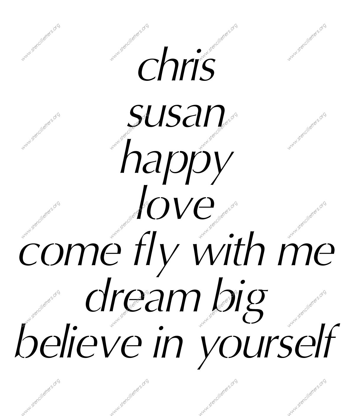 Headline Sans Italic lowercase stencil Names, Words, Phrases samples