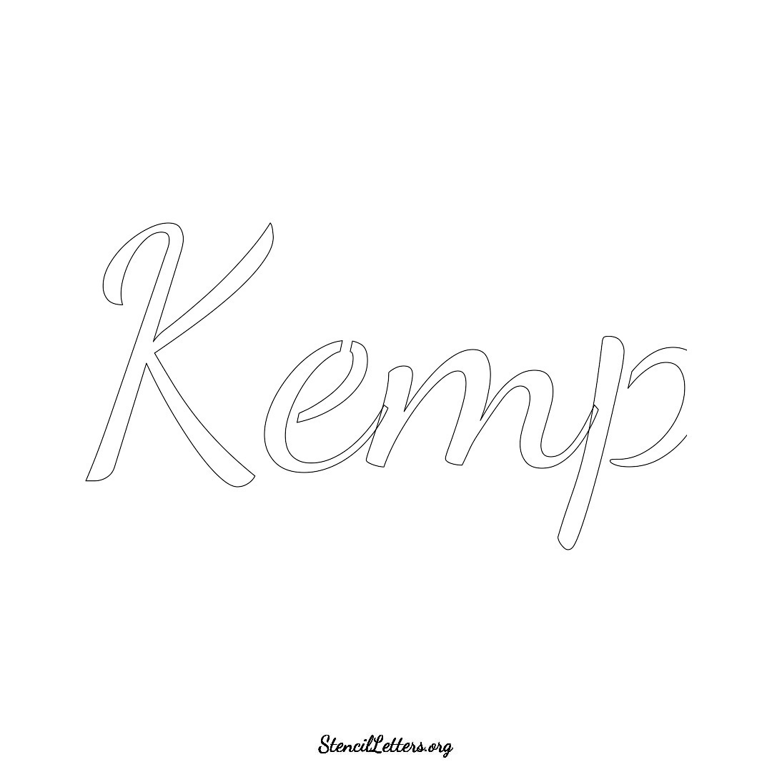 Kemp name stencil in Cursive Script Lettering