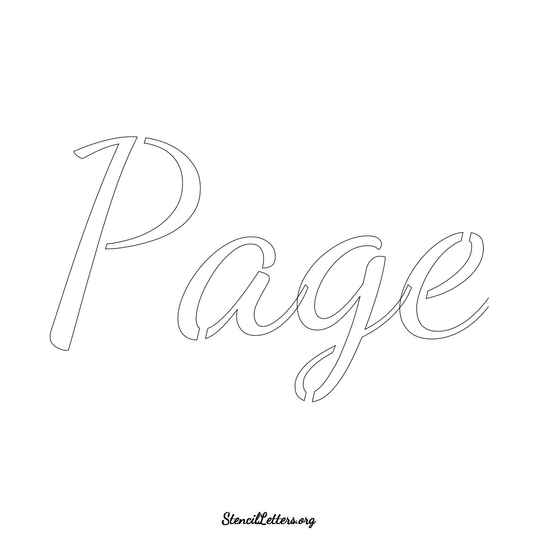 Page name stencil in Cursive Script Lettering