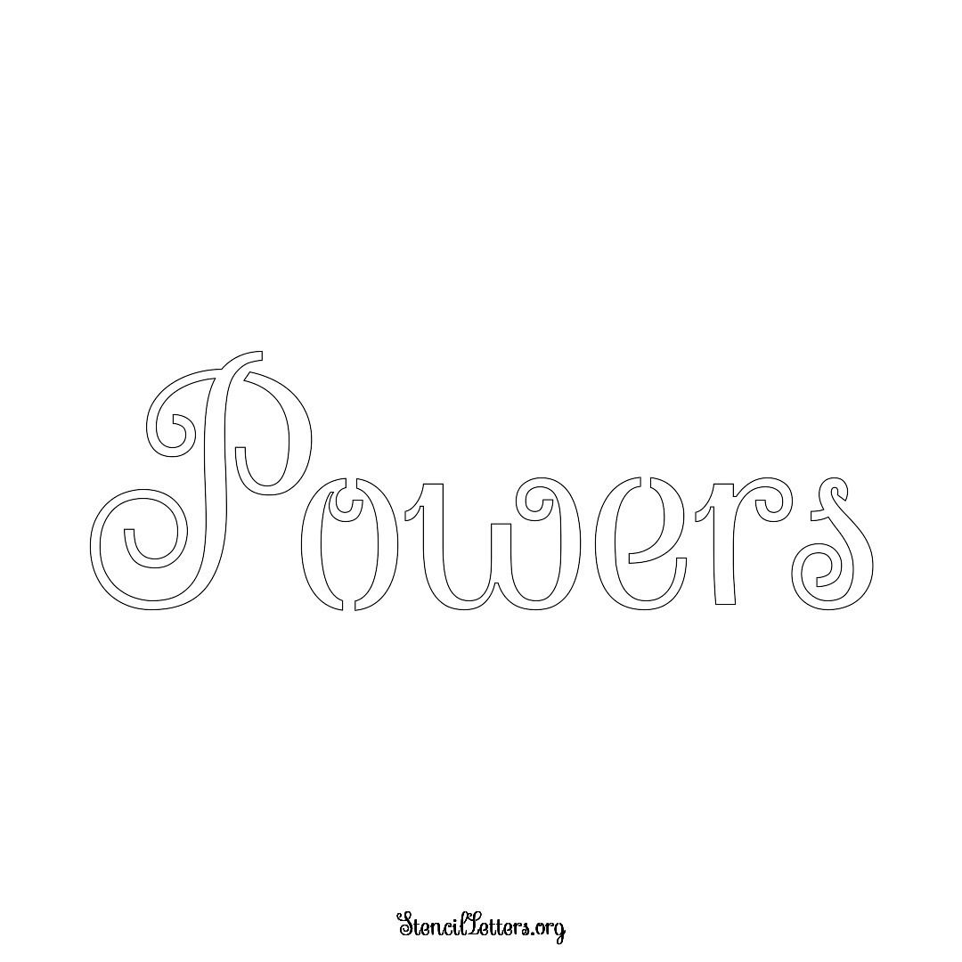 Powers name stencil in Ornamental Cursive Lettering