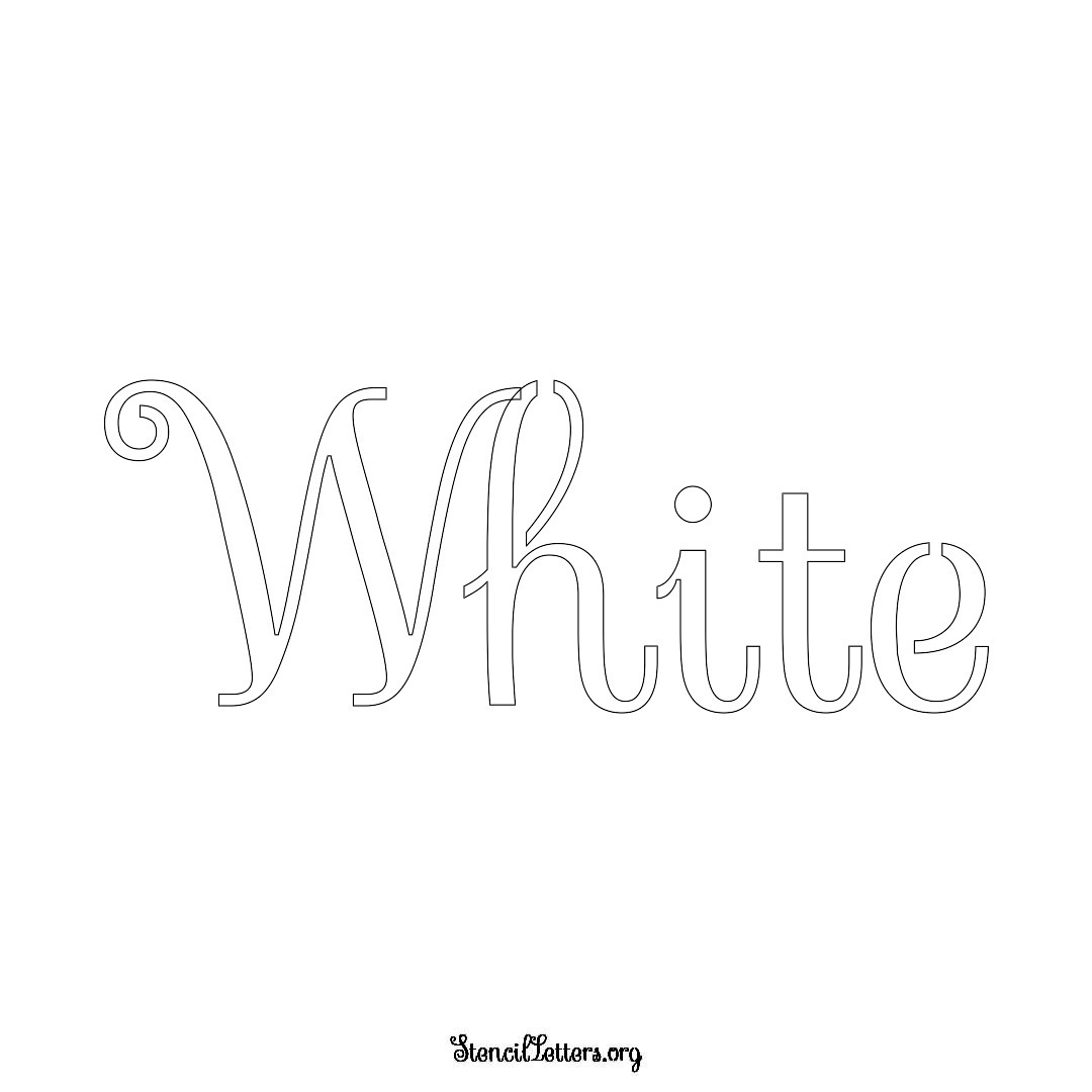 White name stencil in Ornamental Cursive Lettering