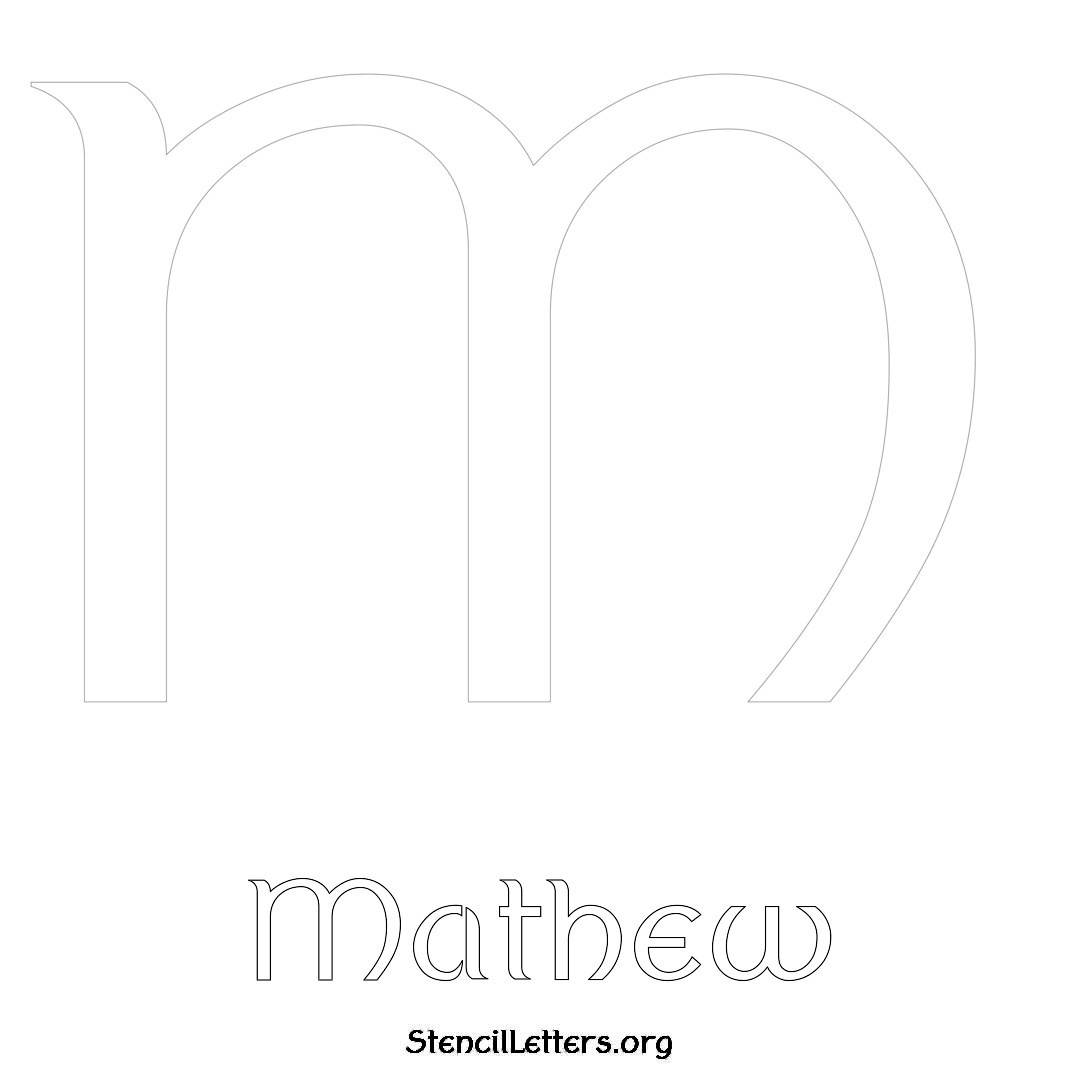 Mathew printable name initial stencil in Ancient Lettering