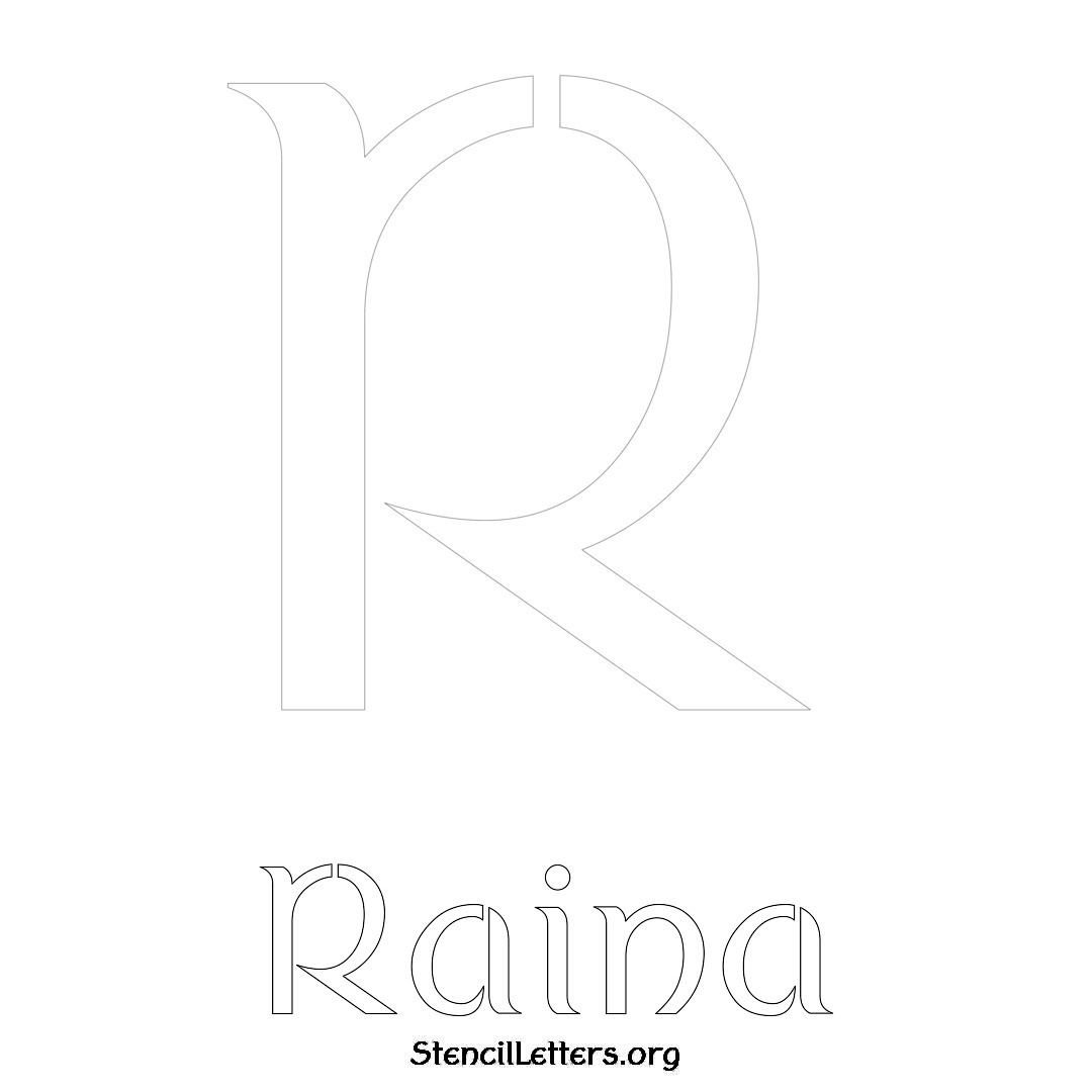 Raina printable name initial stencil in Ancient Lettering