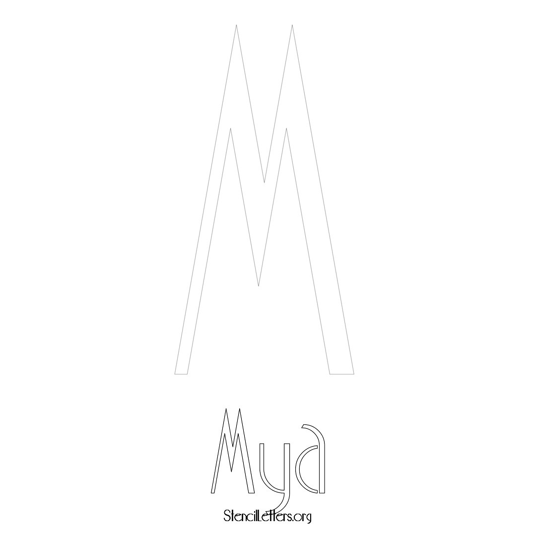 Mya printable name initial stencil in Art Deco Lettering