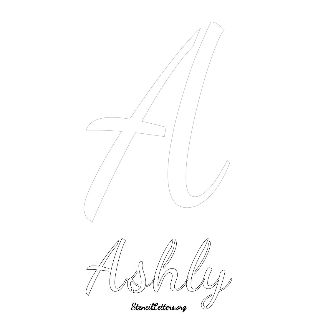 Ashly printable name initial stencil in Cursive Script Lettering