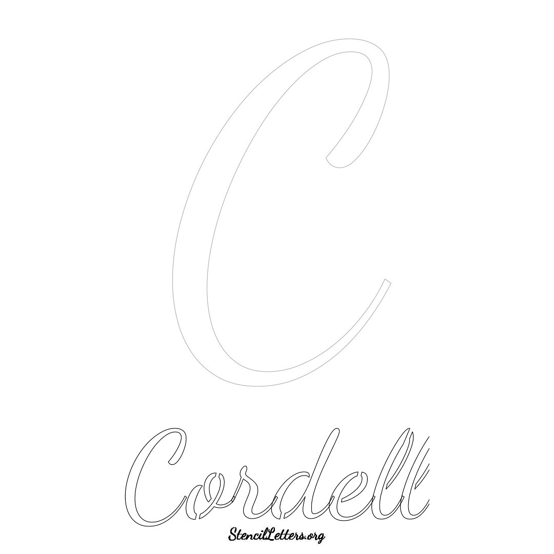 Cordell printable name initial stencil in Cursive Script Lettering