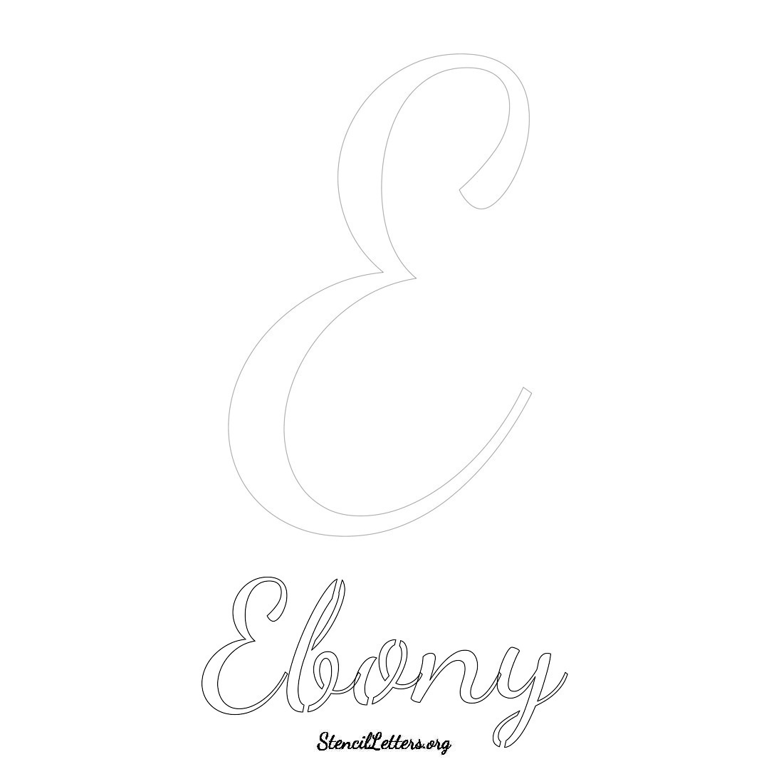 Ebony printable name initial stencil in Cursive Script Lettering