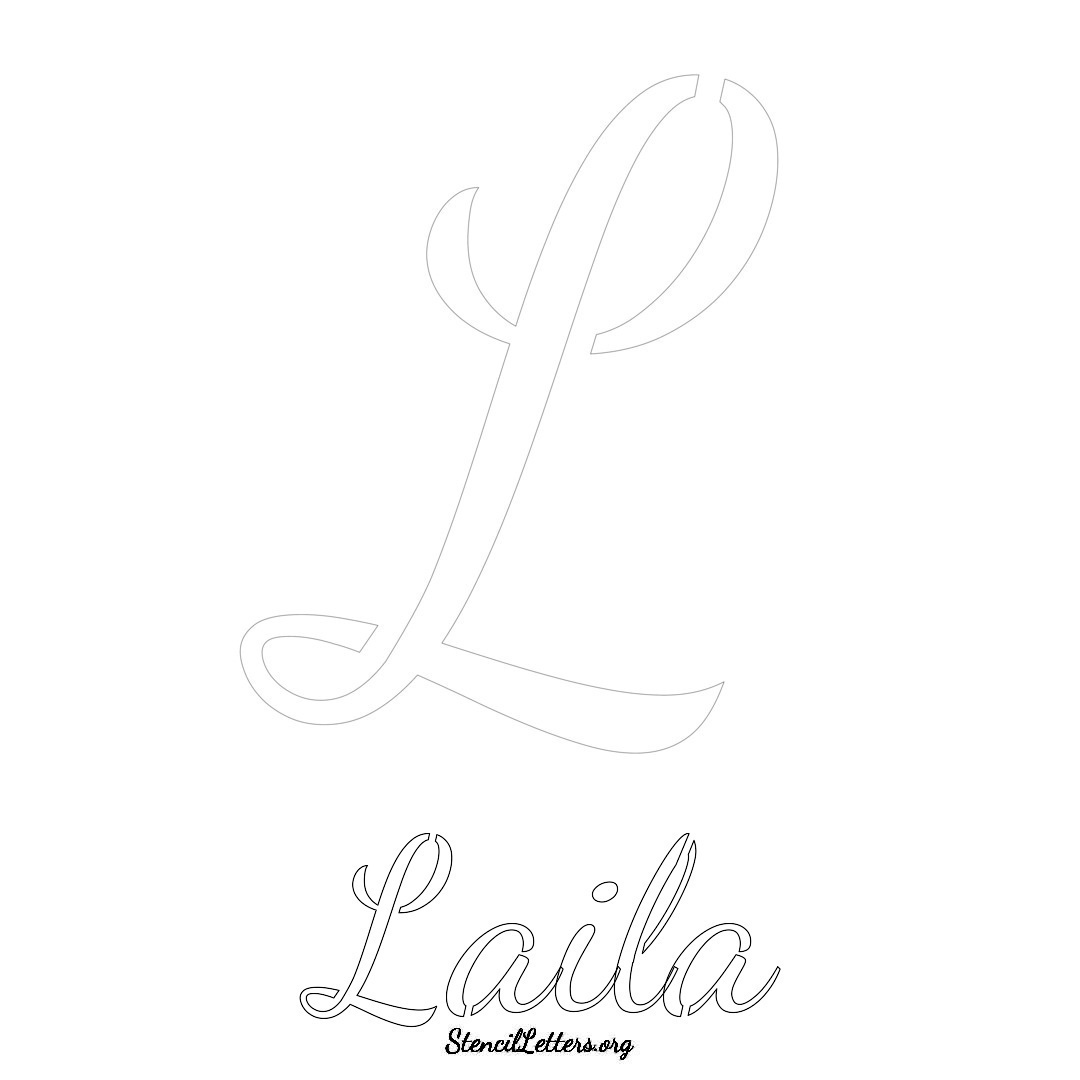 Laila printable name initial stencil in Cursive Script Lettering