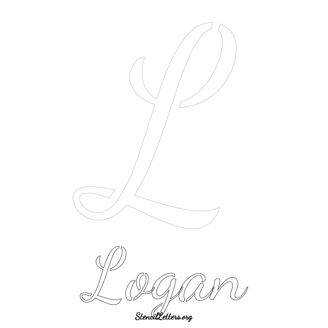 Logan printable name initial stencil in Cursive Script Lettering