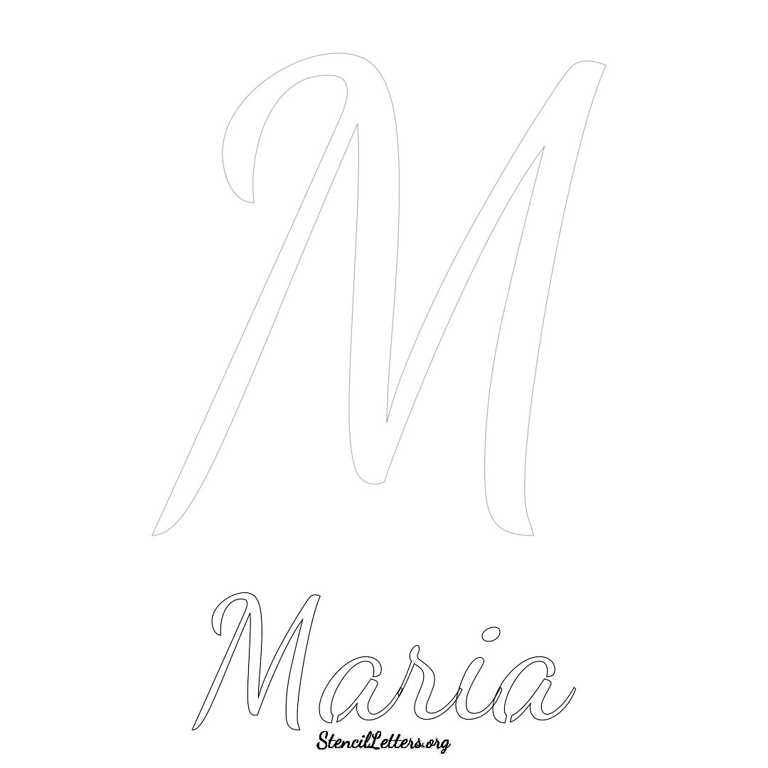 Maria printable name initial stencil in Cursive Script Lettering