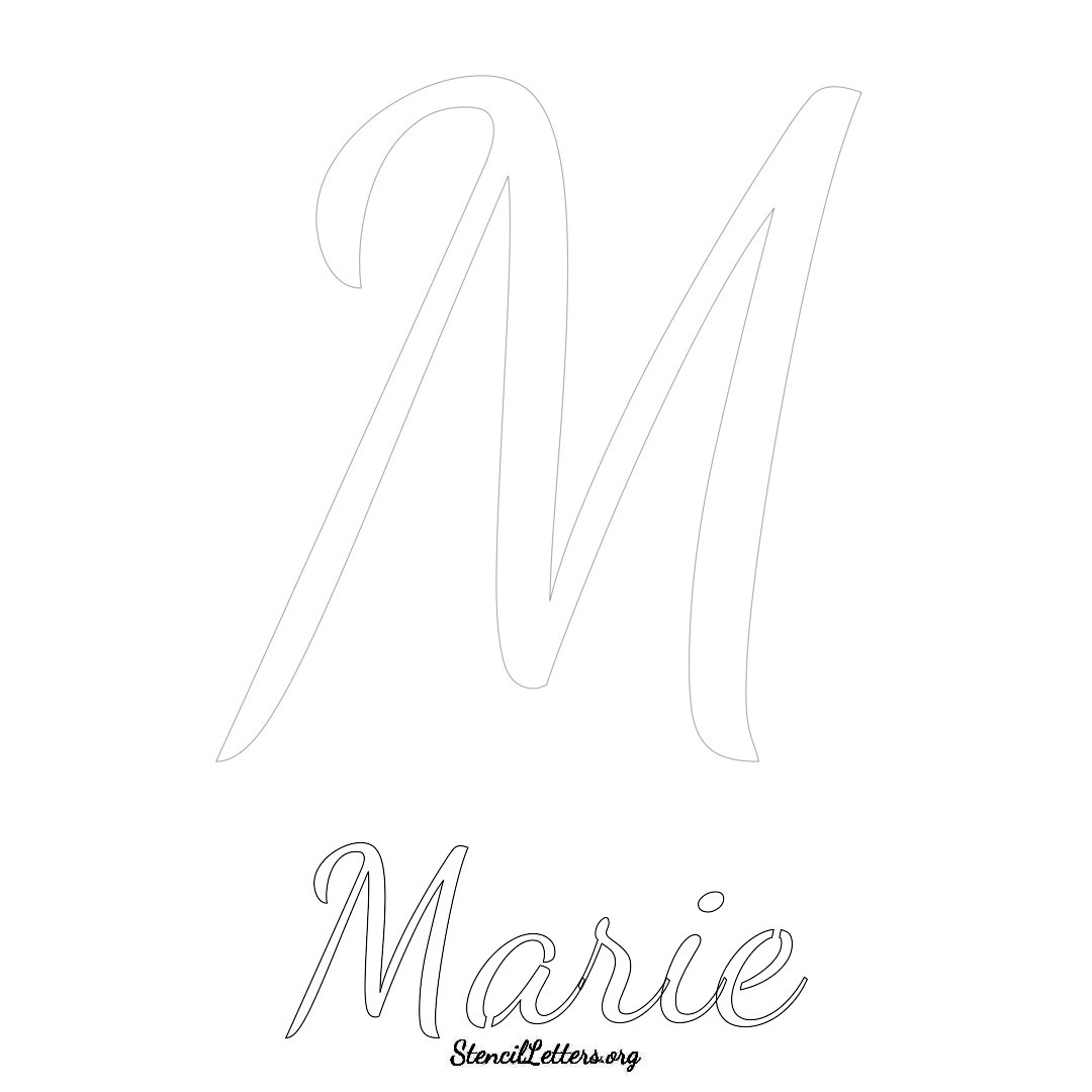 Marie printable name initial stencil in Cursive Script Lettering