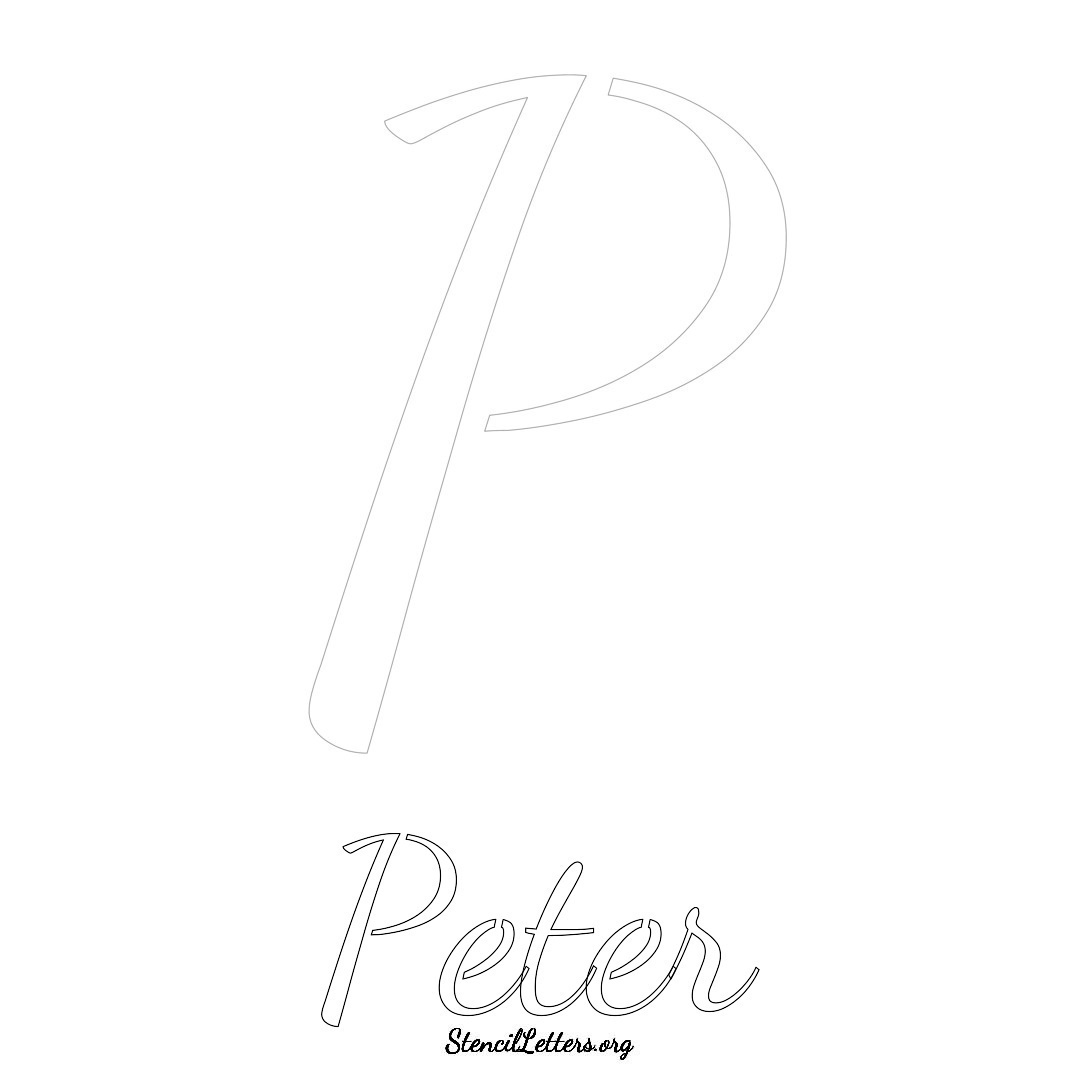 Peter printable name initial stencil in Cursive Script Lettering