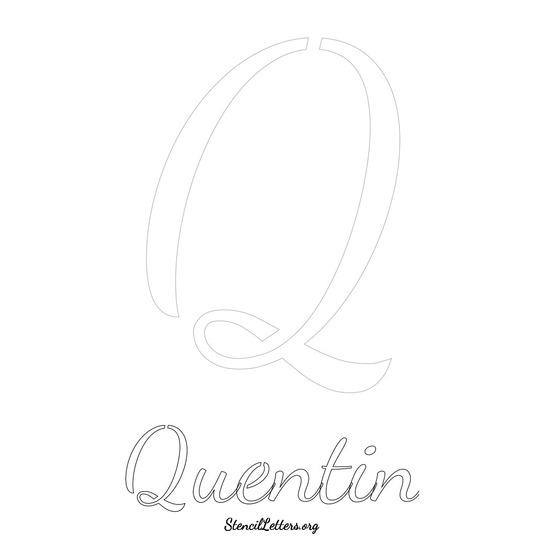 Quentin printable name initial stencil in Cursive Script Lettering