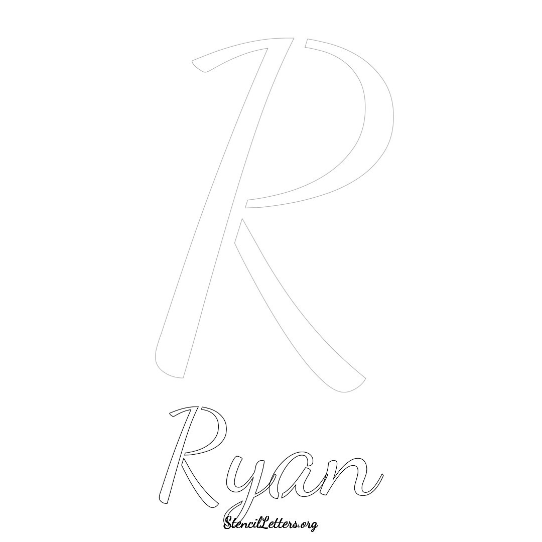 Ryan printable name initial stencil in Cursive Script Lettering