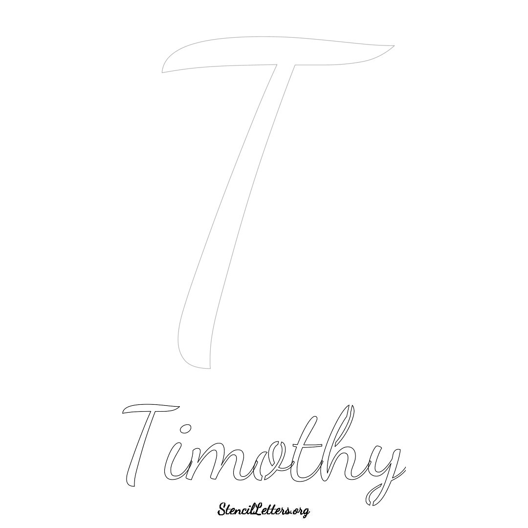 Timothy printable name initial stencil in Cursive Script Lettering