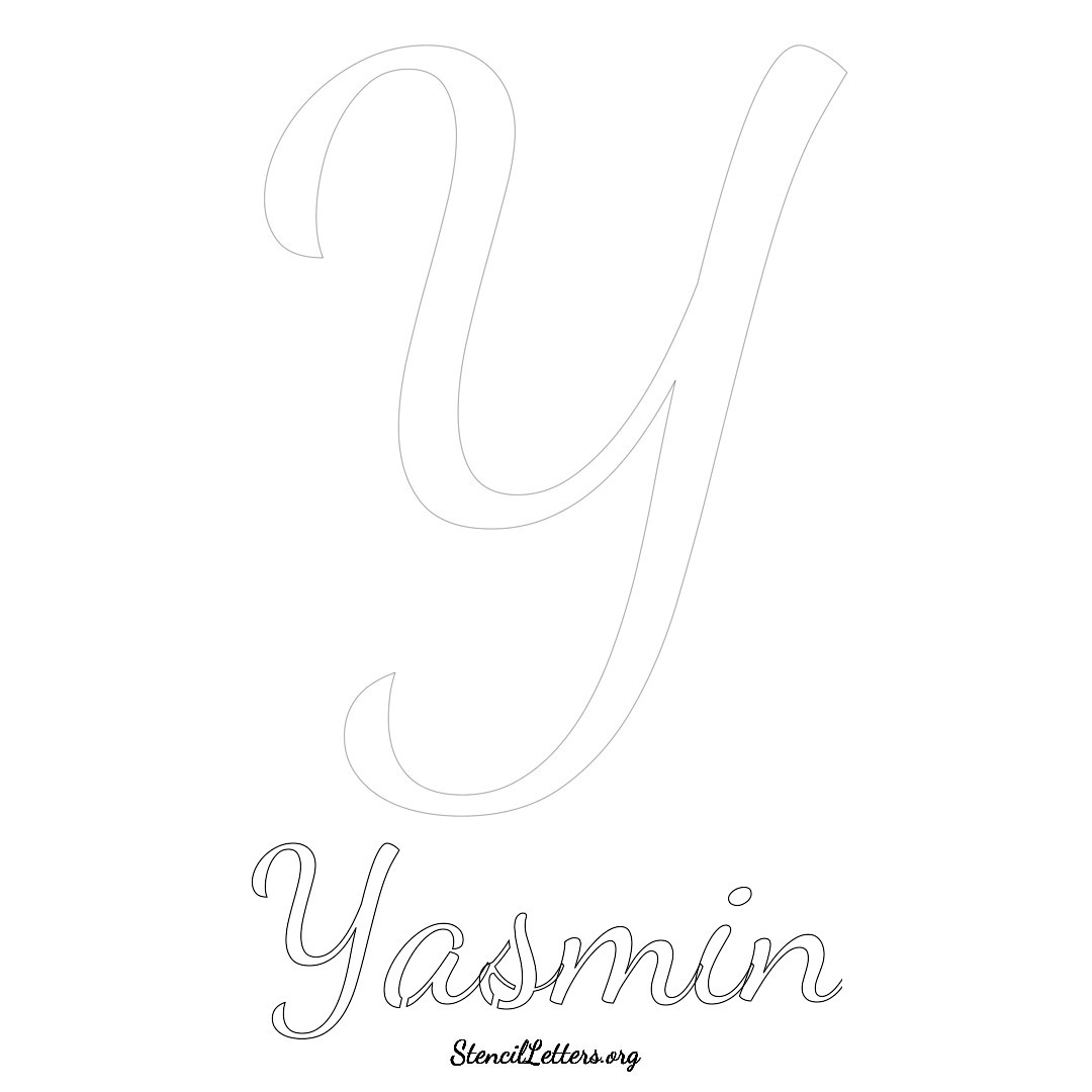 Yasmin printable name initial stencil in Cursive Script Lettering