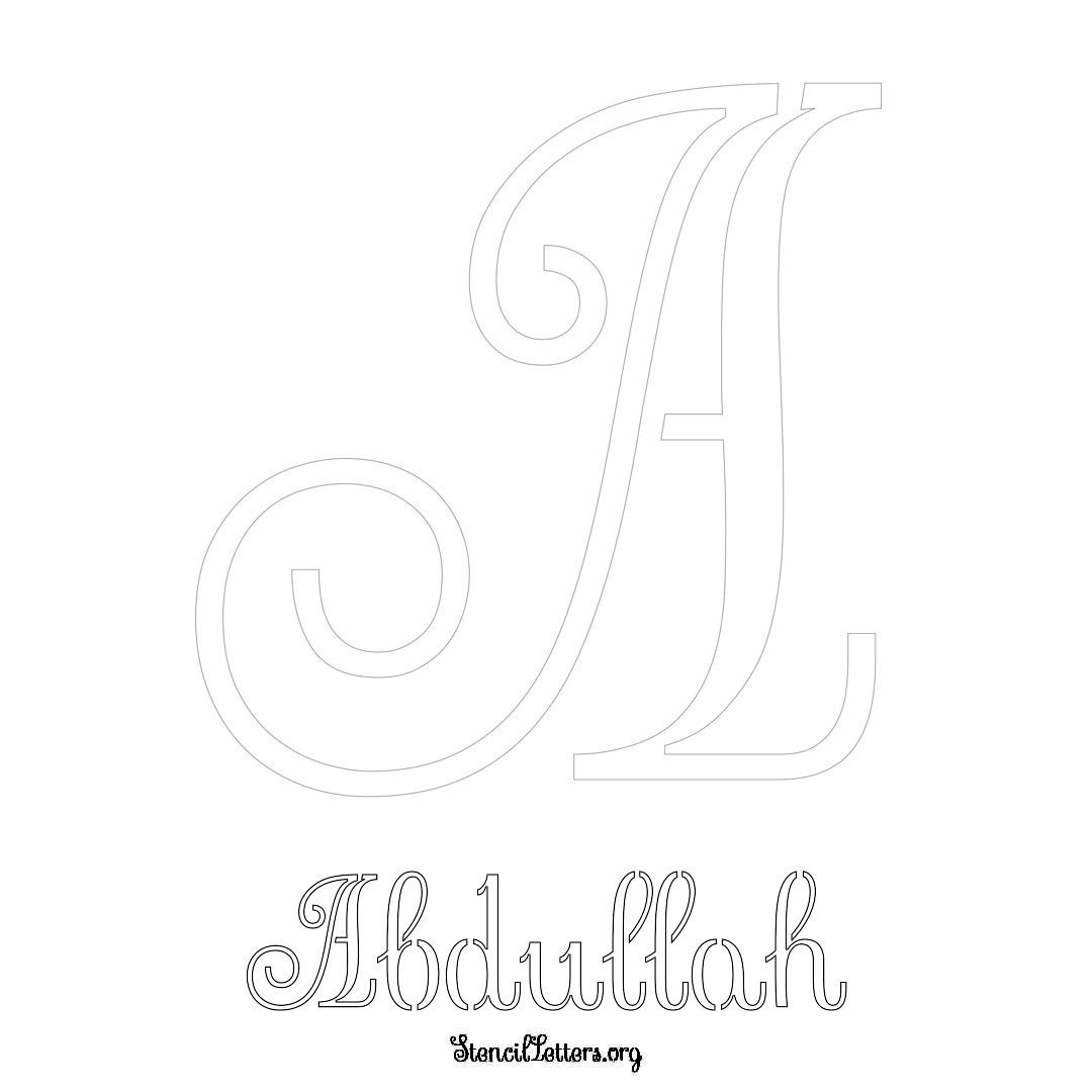 Abdullah printable name initial stencil in Ornamental Cursive Lettering