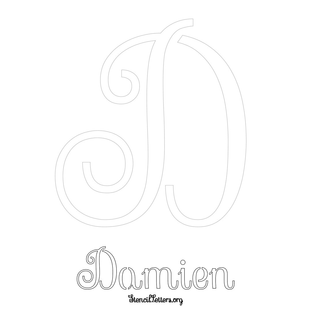 Damien printable name initial stencil in Ornamental Cursive Lettering