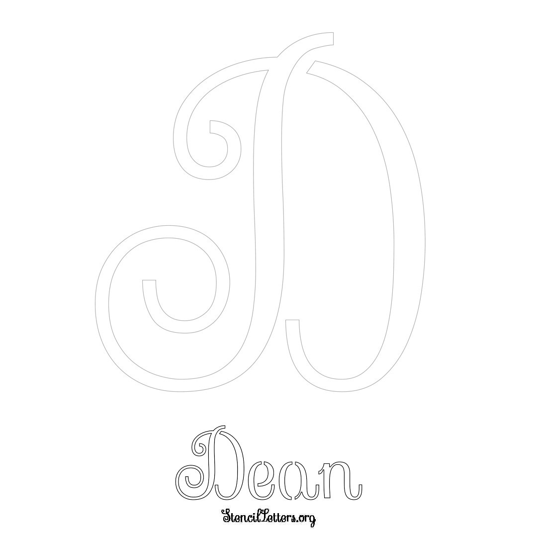 Dean printable name initial stencil in Ornamental Cursive Lettering