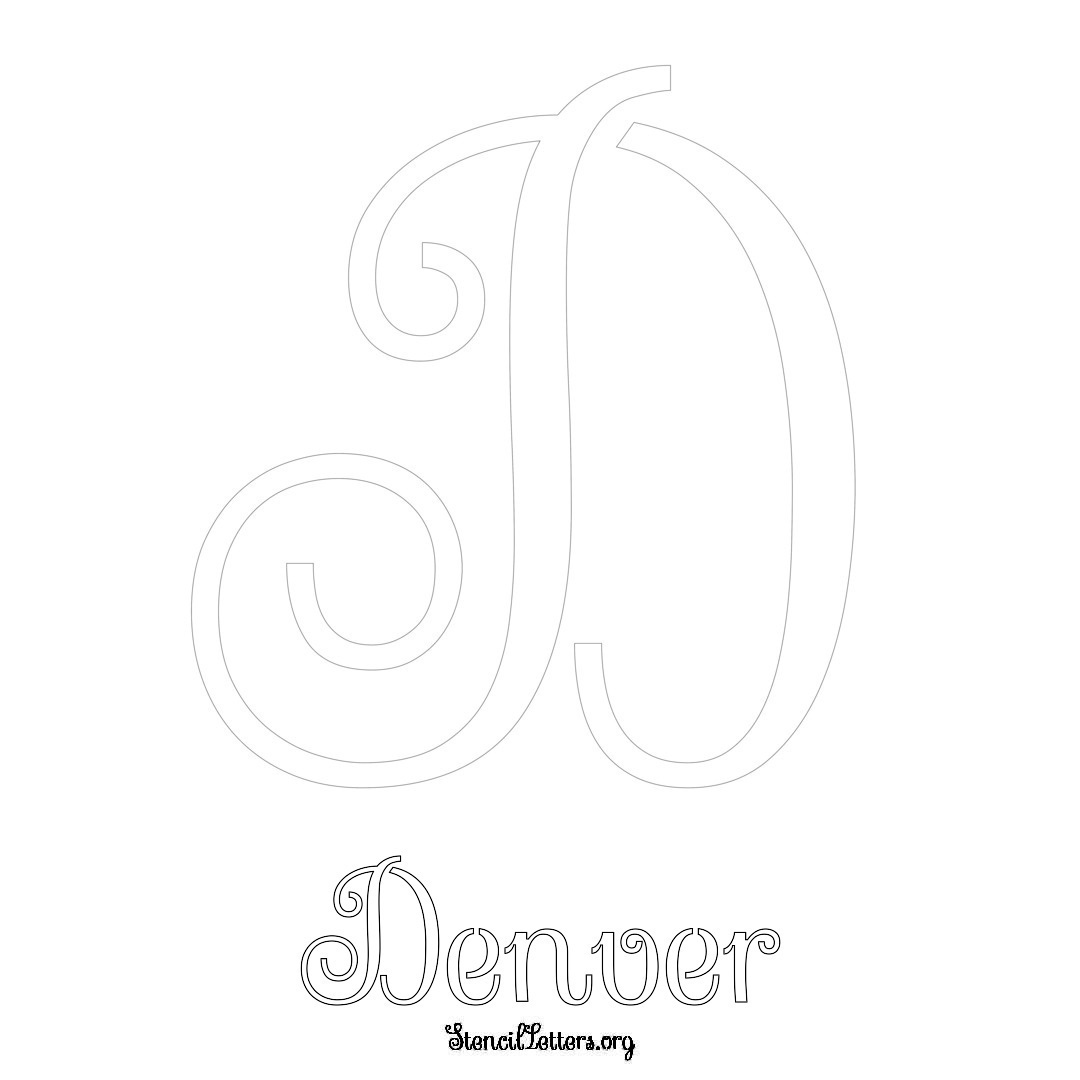 Denver printable name initial stencil in Ornamental Cursive Lettering