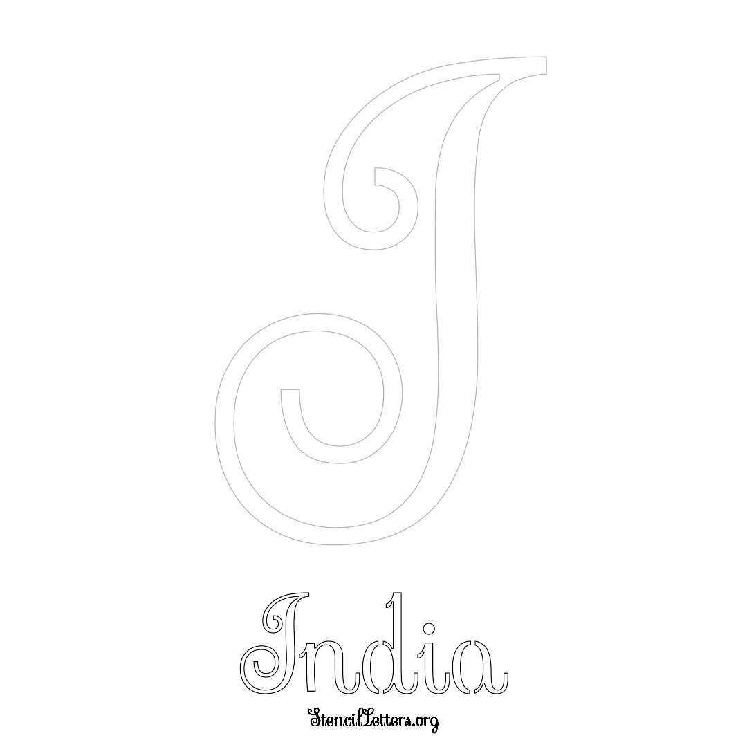 India printable name initial stencil in Ornamental Cursive Lettering