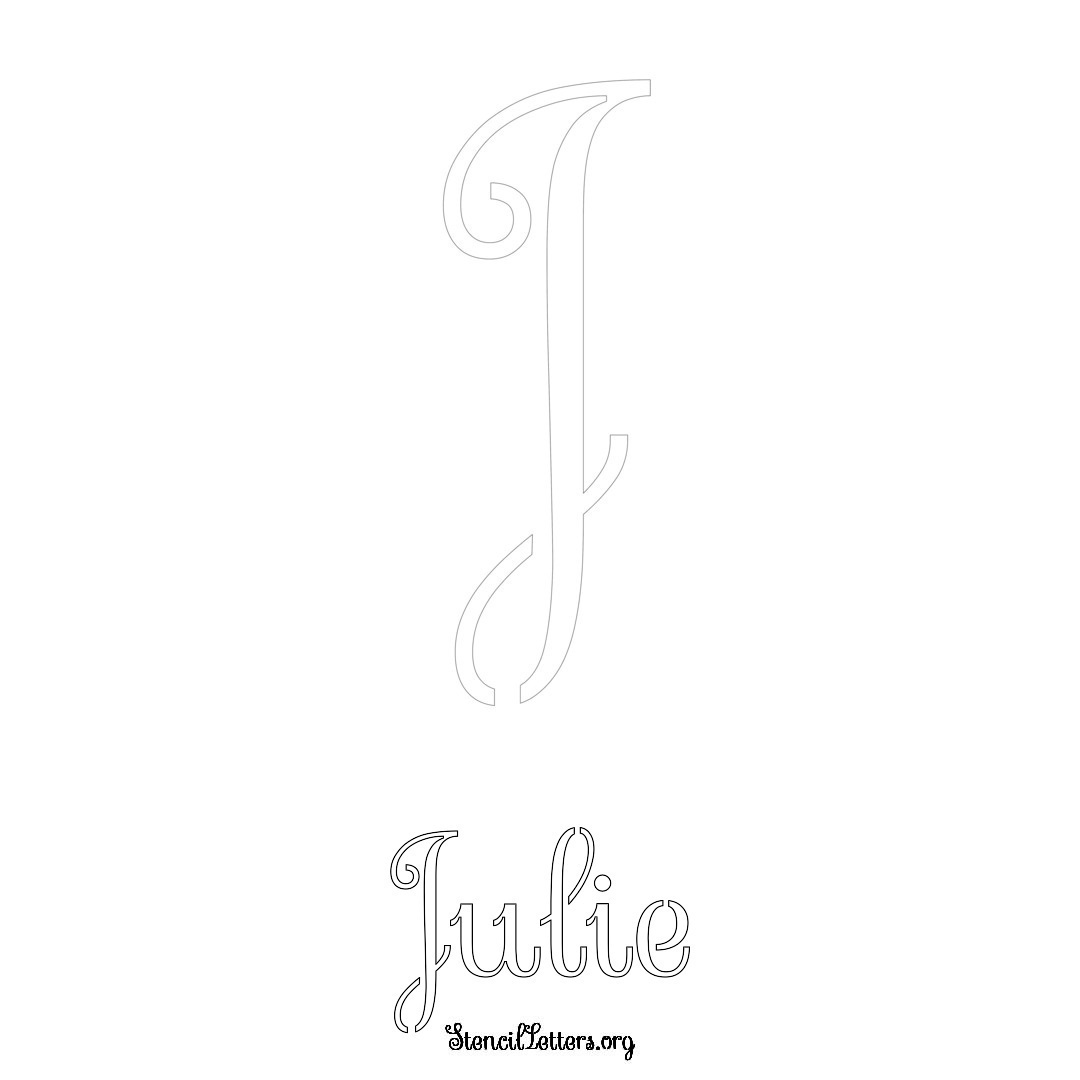 Julie printable name initial stencil in Ornamental Cursive Lettering