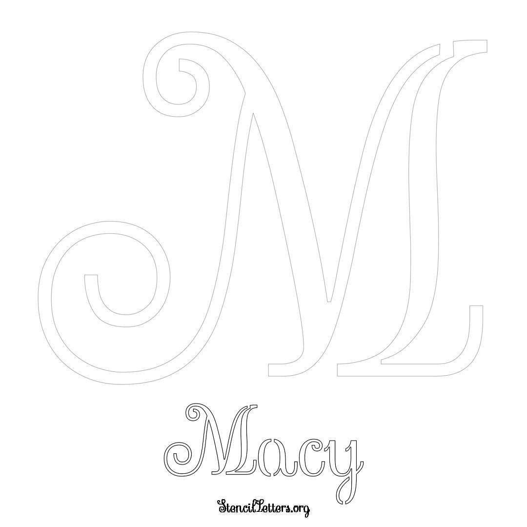 Macy printable name initial stencil in Ornamental Cursive Lettering
