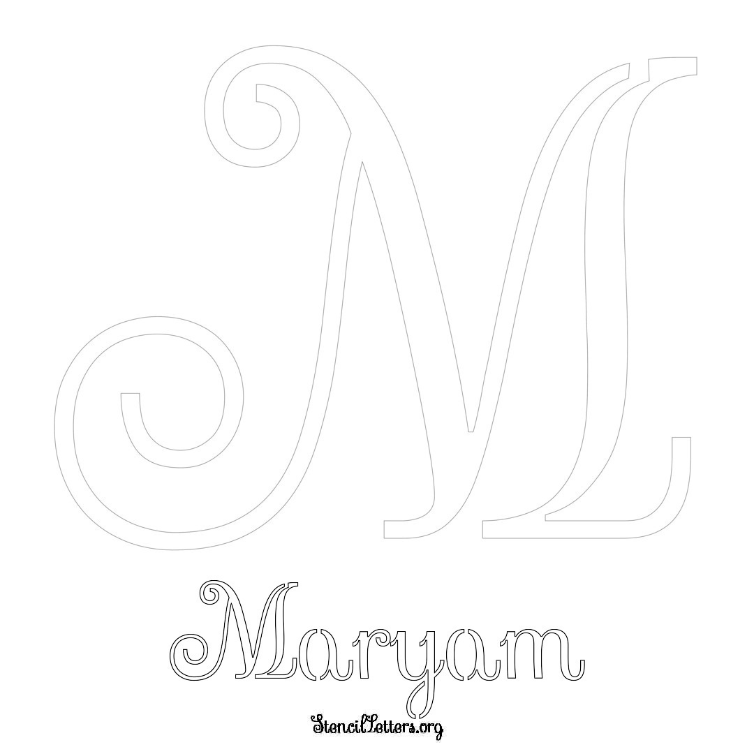 Maryam printable name initial stencil in Ornamental Cursive Lettering