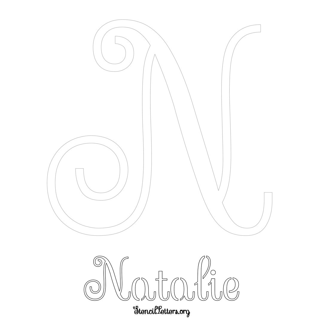 Natalie printable name initial stencil in Ornamental Cursive Lettering