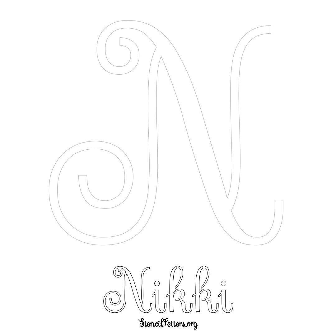 Nikki printable name initial stencil in Ornamental Cursive Lettering