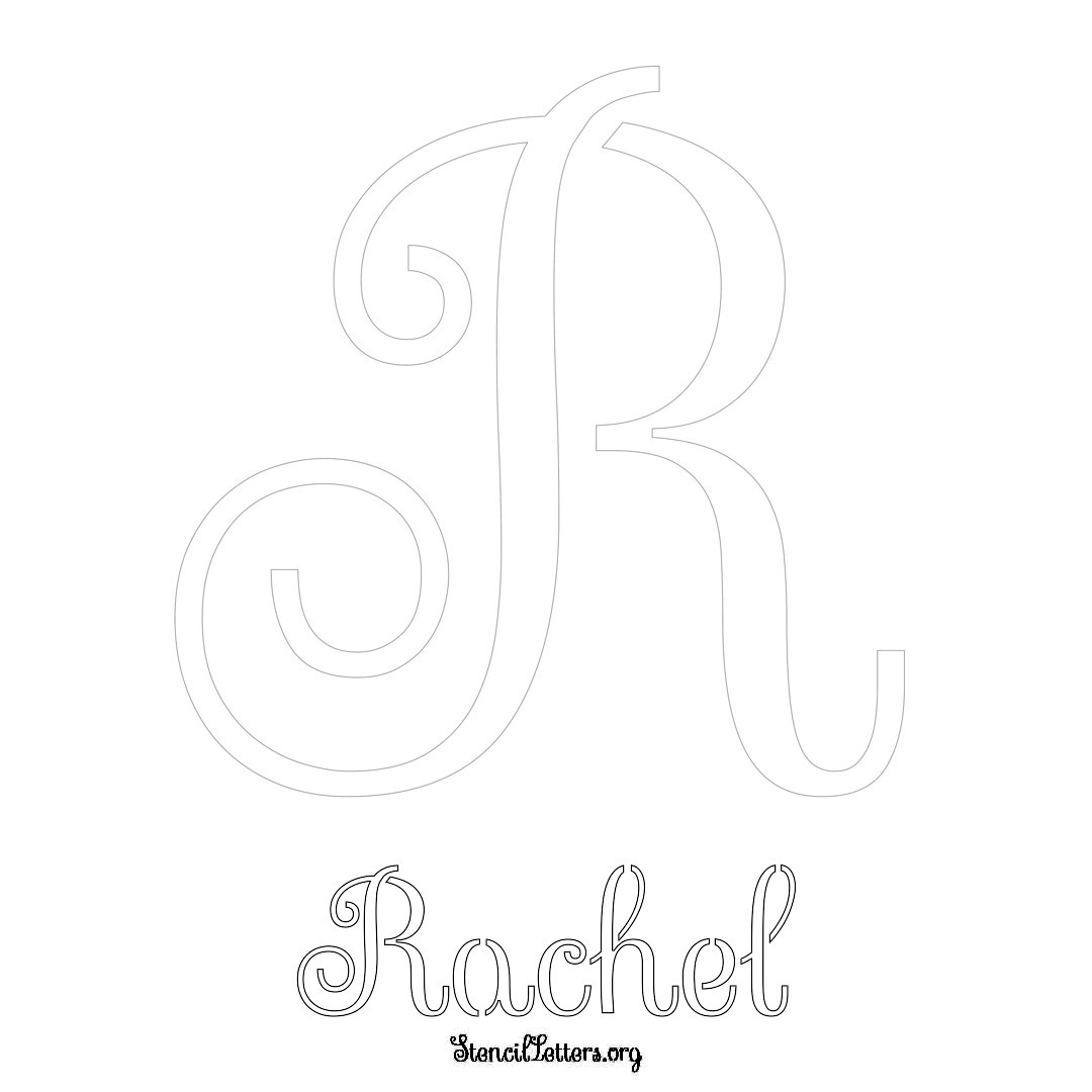 Rachel printable name initial stencil in Ornamental Cursive Lettering