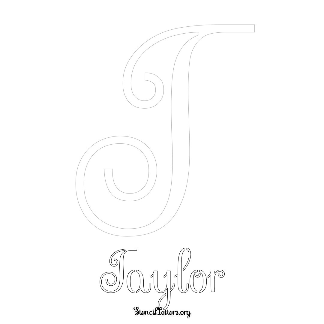 Taylor printable name initial stencil in Ornamental Cursive Lettering