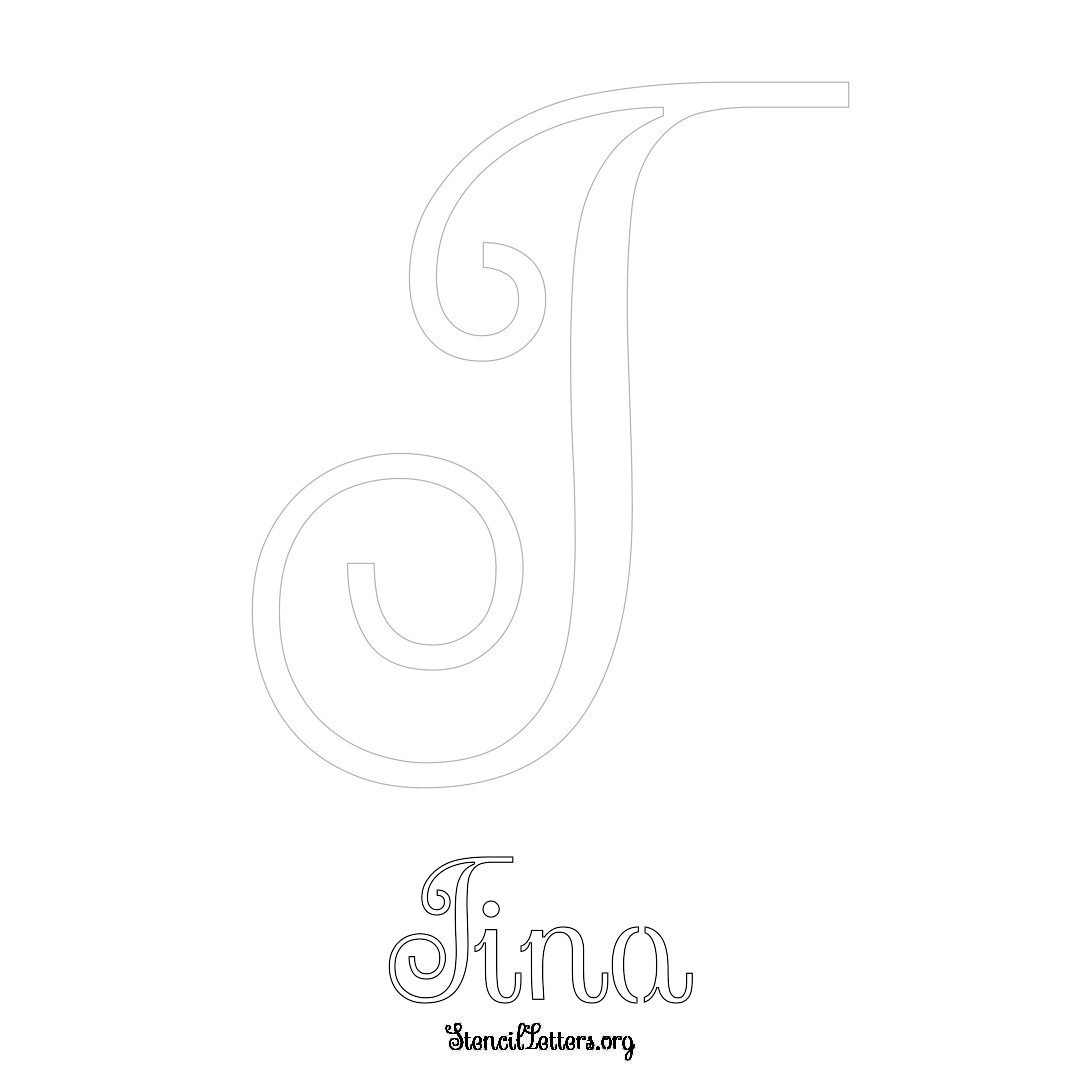 Tina printable name initial stencil in Ornamental Cursive Lettering