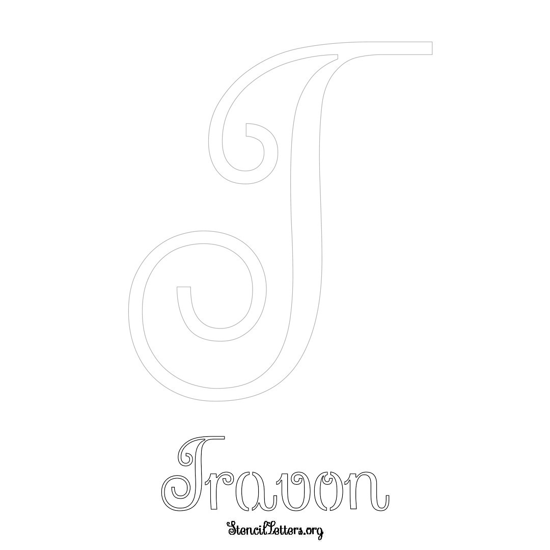 Travon printable name initial stencil in Ornamental Cursive Lettering