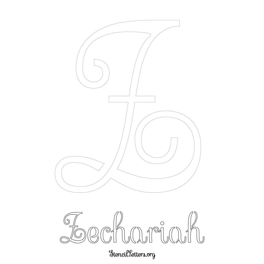 Zechariah printable name initial stencil in Ornamental Cursive Lettering