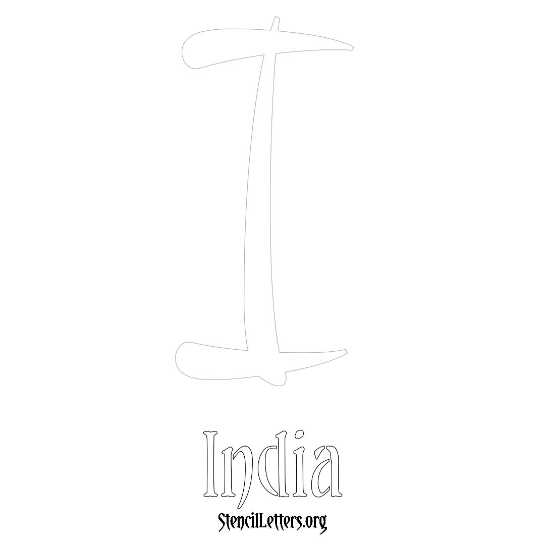 India printable name initial stencil in Vintage Brush Lettering