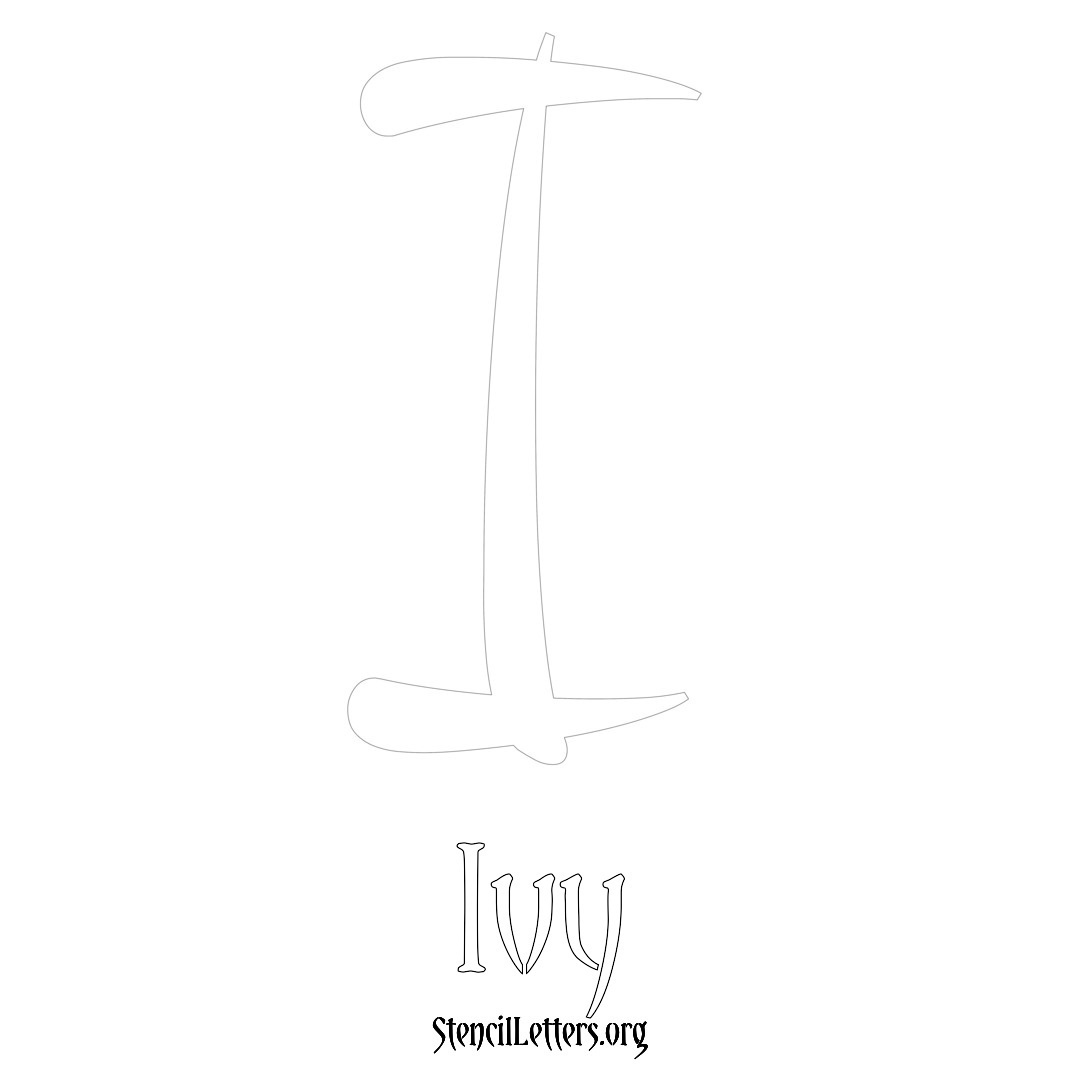 Ivy printable name initial stencil in Vintage Brush Lettering