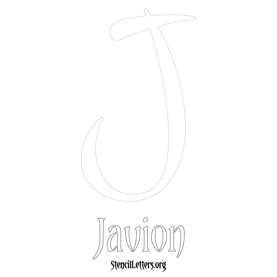 Javion printable name initial stencil in Vintage Brush Lettering