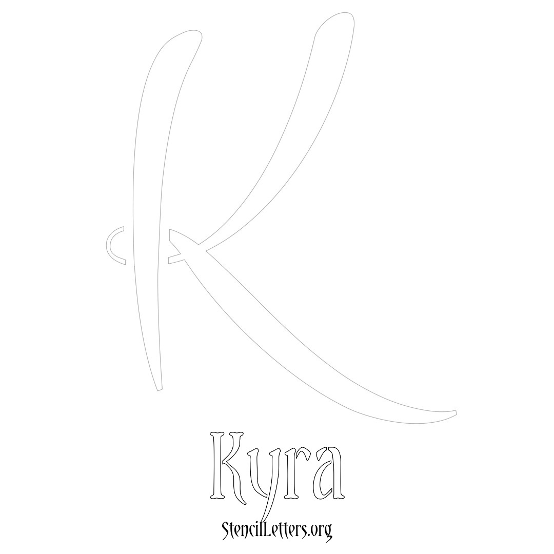 Kyra printable name initial stencil in Vintage Brush Lettering