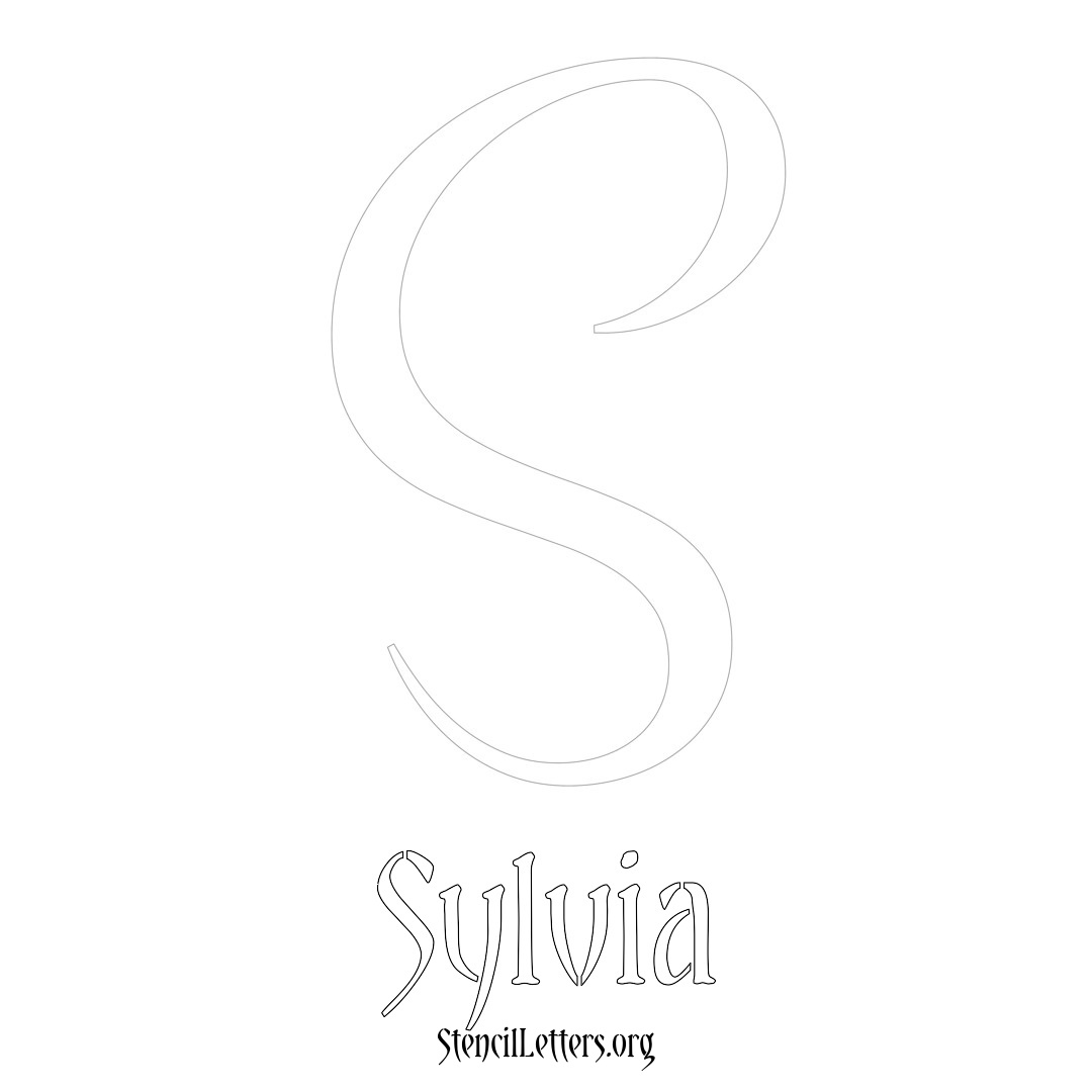 Sylvia printable name initial stencil in Vintage Brush Lettering